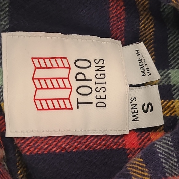 TOPO DESIGNS Dark Navy Multicolor Plaid Flannel Cotton S Mens‎ Long Sleeve Shirt - Picture 2 of 8